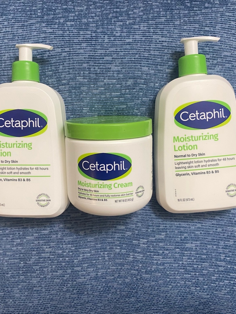 NEW Cetaphil Moisturizing Lotion 16oz + Cream 16oz 3pc
